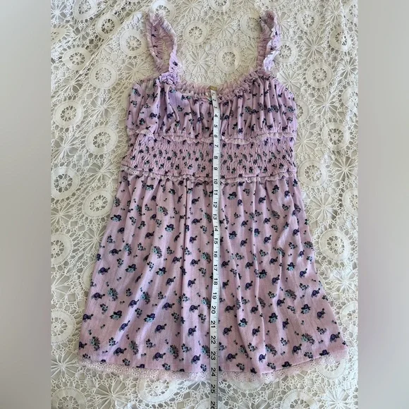 For Love and Lemons Lola Pointelle Dress purple ditsy floral baby doll dress - Picture 6 of 9